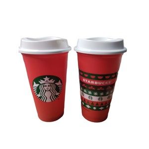 16oz Starbucks Red Holiday Christmas reusable plastic coffee cups with lids 2020